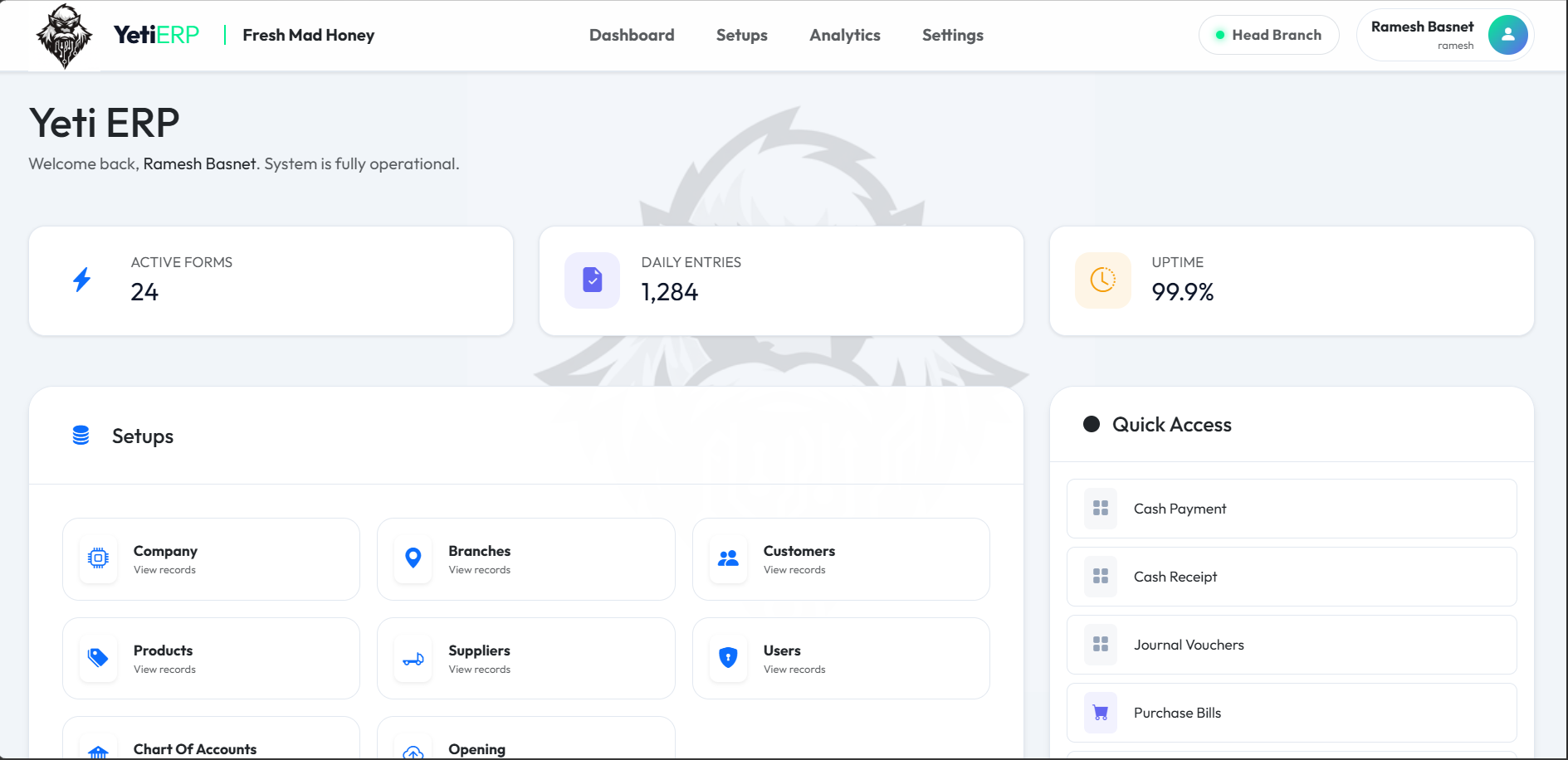 ERP Dashboard Dashboard
